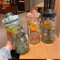 2000Ml Medicine bottle, portable water bottle, capsule cup, 13 colors to choose from. Sports Water Cup Female Summer With Straw Large Water Bottle Portable High Temperature Resistant Plastic Water Cup Large Capacity