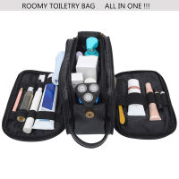 New Water-Resistant Leather Toiletry Bag for Men Large Travel Wash Bag with Dry Wet Separation Design Shaving Kit Organizer