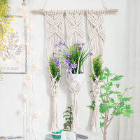 Macrame Tapestry แขวนผนังในร่มดอกไม้ตกแต่งกระเป๋า Bohemian Wall Art ตกแต่งบ้านสำหรับจัดระเบียบตะกร้า