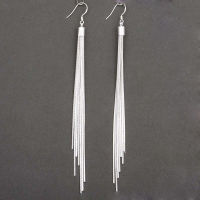 แฟชั่น925ชุบเงินตะขอยาวTassels Dropต่างหูระย้า