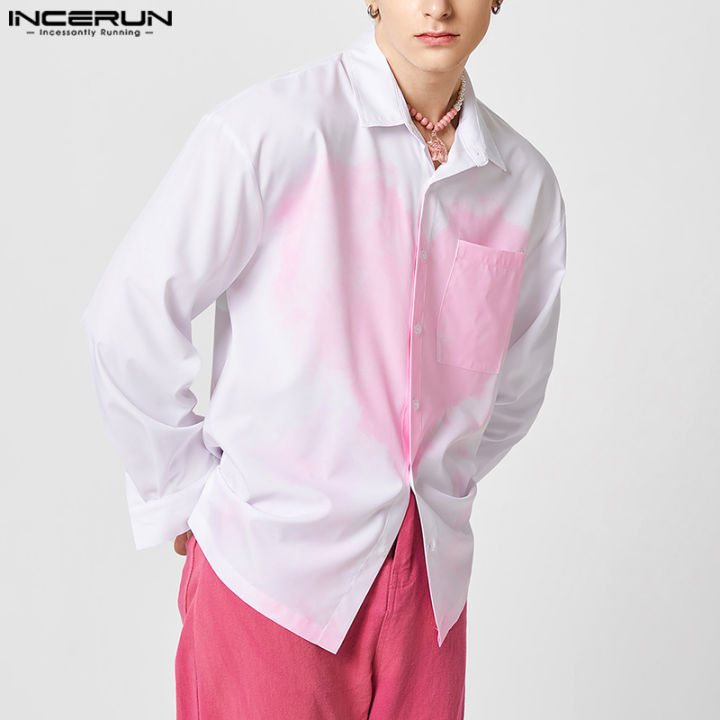 incerun-เสื้อเสื้อลายหัวใจเสื้อตัวหลวมแขนยาวร่องกระดุมเสื้อผู้ชาย-สไตล์ตะวันตก