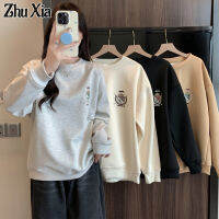 ❀✿♧ ZhuXia เสื้อสเวตเตอร์ขนแกะสุนัขจิ้งจอกสีเงินหนาสำหรับผู้หญิงเสื้อกันหนาวทรงหลวมๆฤดูใบไม้ร่วงและฤดูหนาวคอกลม