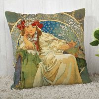 [HOT LZLLZKLKLWGH 559] Alphonse Mucha ปลอกหมอนปรับแต่งปลอกหมอน Modern Home ตกแต่งหมอนสำหรับห้องนั่งเล่น45X45cm40X40cm A2020.4.29