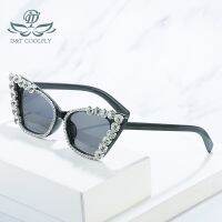 卐 2021 New Fashion Cat Eye Sunglasses Women Brand Designer Color Lens Diamond Decoration Frame Luxury Sexy Style Trend Sun Glasses