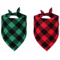 2Pcs Pet Saliva Towel Dog Triple-cornered Scarf Double-Layer Pure Cotton Plaid Pet Scarf