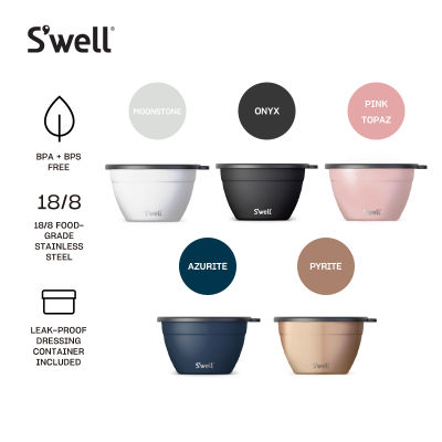 Swell 18/8 Stainless Steel Triple Layered Lid Salad Bowl Kit with Removable Dressing Pot/ Container - Original Stone Collection 1.9L (64oz) ชามสลัด