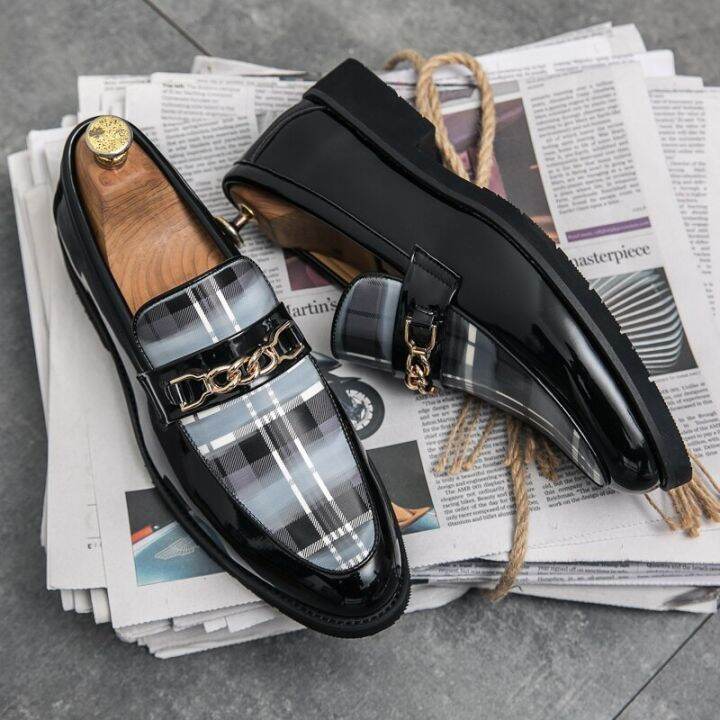 รองเท้าหนังนิ่ม-sepatu-empuk-ลายทางสไตล์อังกฤษแบบสลิปออนรองเท้าผู้ชายลำลองรองเท้าโลฟเฟอร์ผู้ชายจากอิตาลีคุณภาพสูงและใหม่