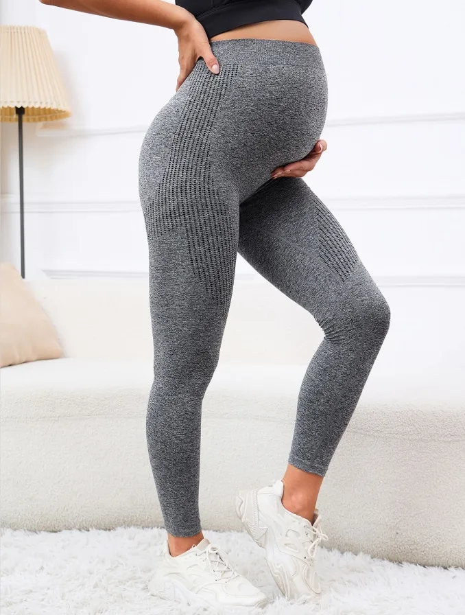 High Waist Knitted Maternity Leggings With Belly Support For