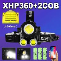 ไฟหน้า XHP360แรงสูงไฟหน้าแบบชาร์จไฟได้18650หัวไฟฉาย Led ไฟหน้าตกปลาตั้งแคมป์กลางแจ้ง