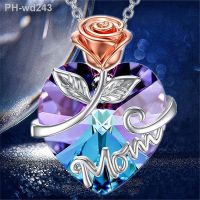 Fashion MOM Necklace Rose Heart Crystal Pendant Engagement Necklaces for Women MOM Jewelry Accessories Birthday Anniversary Gift