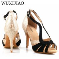 WUXIJIAO Hot-Selling Printing Womens Latin Dance Shoes National Standard Dance Shoes Party Square Dance Shoes Soft Sole 9Cm