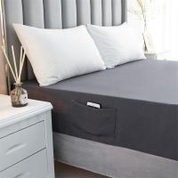 Solid Color Sanding King Queen Fitted Sheet with Pockets High Quality King Queen Elastic Band Bed Sheets Mattress Cover Linen