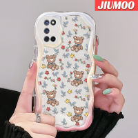 เคส JIUMOO สำหรับ OPPO A52 A72 A92เคส4G ลายการ์ตูนหมีดอกไม้เนื้อครีมดีไซน์ใหม่ขอบคลื่นนุ่มโปร่งใสลายกล้องถ่ายรูปเคสมือถือฝาครอบป้องกันที่เรียบง่ายอ่อนโยน