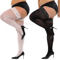 Plus Big Size Womans Ultra-thin Lace Stockings Thigh High Stockings Silicone Lace Top Stay Up Silk Lace Socks