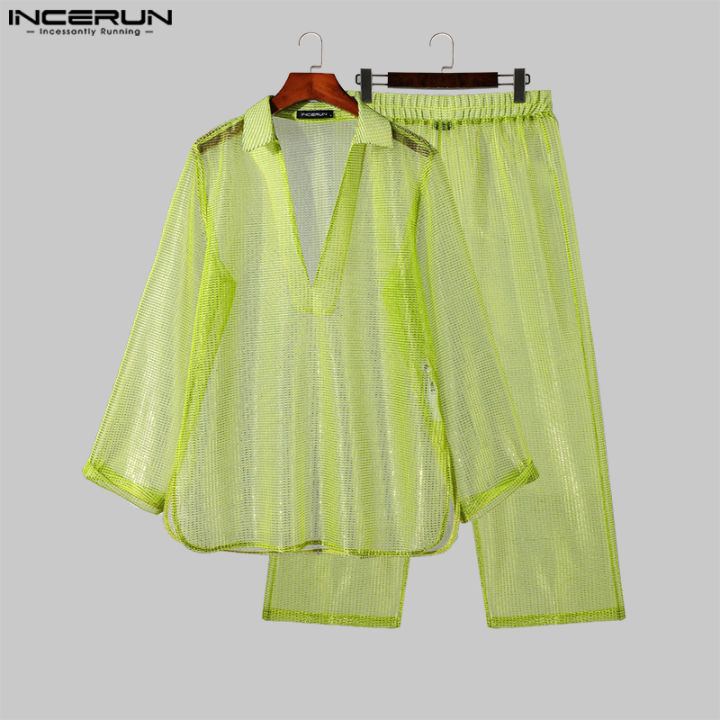 incerun-เสื้อคอปกแขนยาวสำหรับผู้ชาย2ชิ้น-กางเกงขายาวชุดสูทผ้าสีไฟฟ้ากระพริบอย่างมีสไตล์-เสื้อผ้าลำลอง-3