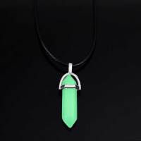 Luminous Stone Fluorescent Hexagonal Column Necklace Natural Crystal Gem Stone Pendant Leather Chains Necklace Men and Woman