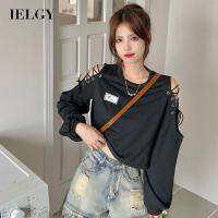 IELGY เสื้อสเวตเตอร์ปาดไหล่สีดำสำหรับผู้หญิง