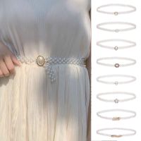 1PC Pearl Waist Belt Elegant Women Pearl Belt Waist Belt Elastic Buckle Pearl Chain Belt Female Girls Dress Crystal Strap