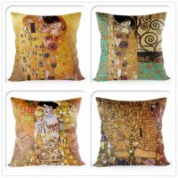 (All in stock, double-sided printing)    Gustav Klimt painted gold printed pillowcase with satin surface 40 * 40cm Throw Pillow Case Home Decoration   (Free personalized design, please contact the seller if needed)