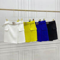 Simple Casual A-Line กระโปรงสั้นผู้หญิงฤดูร้อนใหม่แฟชั่น Slim กระโปรงโลหะหัวเข็มขัดสีทึบ All-Match กระโปรง