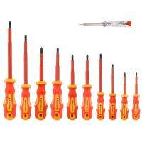 11pcs VDE Insulated Screwdriver Set 1000V with Magnetic Tip TPR Handle Electrician Soft-Grip Slotted Phillips Pozi with Tester