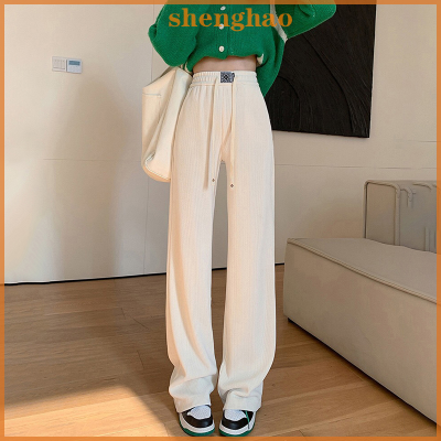 shenghao 2023กางเกงลูกไม้เกาหลีใหม่ผู้หญิงขากว้างกางเกงผู้หญิงเอวสูงตรงกางเกงหลวม