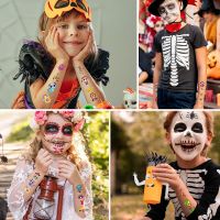 เทสทูกันน้ำ15วัน แทททู ฮาโลวีน halloween accessories ORDINA ใช้แล้วทิ้ง สติกเกอร์ลายสักการ์ตูนสำหรับเด็ก กันน้ำกันน้ำได้ ฟักทองฟักทองฟักทอง สติกเกอร์ใบหน้าชั่วคราว การตกแต่งใบหน้า ตลกๆ สติกเกอร์ปาร์ตี้แต่งหน้า วันแห่งความตาย