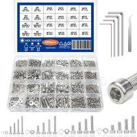 880Pcs Hexagon Hex Socket Head Cap Screw Set M2 M3 M4 M5 304 Stainless Steel Flat Button Cap Head &amp; Nuts &amp; Washer Assortment Kit