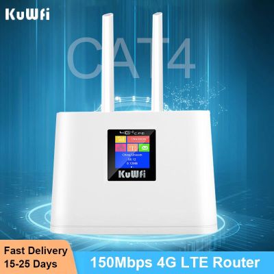 KuWFi 4G Wifi Router 150Mbps Unlocked Wireless Lte Router Sim Card Slot Modem External Antenna WiFi Hotspot With Smart Display LED Strip Lighting