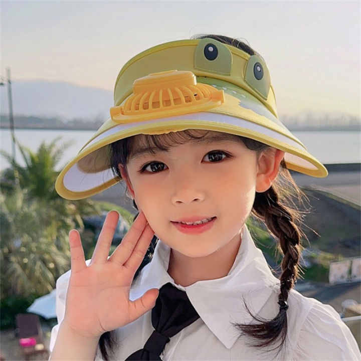 baolongxin-หมวกบังแดดปีกกว้างของเด็กหมวกบังแดดชาร์จได้พร้อมพัดลมการ์ตูนน่ารักหมวกไหมพรมถัก
