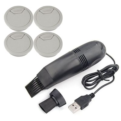 ∋✾ 4 Pcs Drill Hole Home Computer Desk Cable Cord Grommets With Mini USB Computer Cleaner Vacuum Cleaner Keyboard Brush