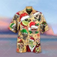 ??Christmas Men S Casual แขนสั้นเสื้อ Santa Claus Deer พิมพ์เสื้อผู้ชายชุดฮาวาย Camisas Hombre 2XL