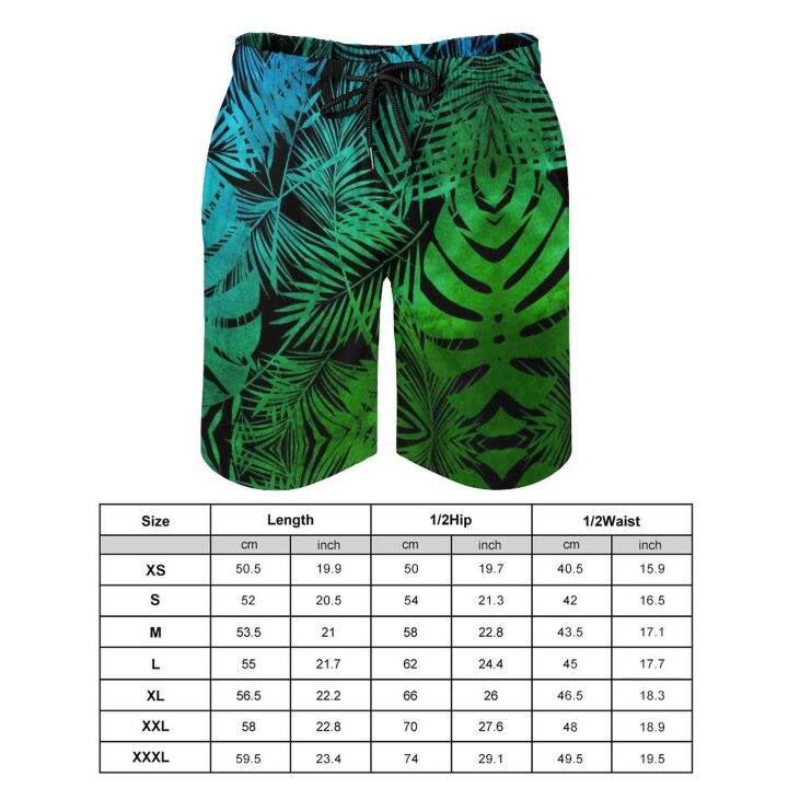 palm-leaf-print-board-shorts-green-ombre-tropical-quality-beach-pants-elastic-waist-large-size-กางเกงว่ายน้ำผู้ชาย