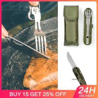 【LZ】☁  Acampamento ao ar livre dobrável talheres faca garfo colher combinação conjunto de utensílios de mesa aço inoxidável para caminhadas caça pesca