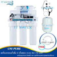 UNI PURE เครื่องกรองน้ำ 5 ขั้นตอนระบบ RO ขนาด 75 GPD แถมฟรี สายน้ำ เพิ่ม 5 เมตร