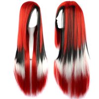 Soowee 28inch Long Synthetic Hair Wigs for Women Heat Resistance Fiber Party Hair Red Black White Rainbow Hair Cosplay Wig Wig  Hair Extensions Pads