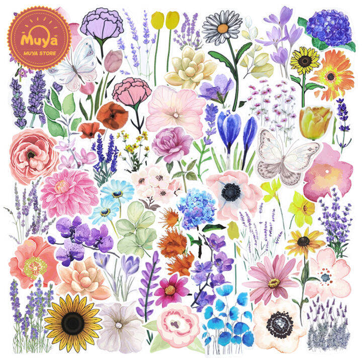 muya-100pcs-flowers-stickers-waterproof-floral-vinyl-stickers-for-laptop-journal