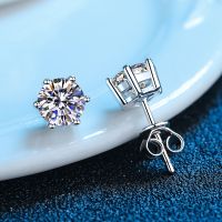 [Han ornaments] GRA Moissanite เครื่องประดับต่างหูเม็ดกลมเพชร14K ต่างหูเงินสเตอร์ลิงชุบทองคำขาวสำหรับผู้หญิงผู้ชายคนรักหู1ct 4ct 2ct