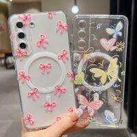 Magsafet เคสโทรศัพท์ TPU แบบน่มลายดอกไม้ ALIGO สำหรับ Samsung S23 S22 S20 S21ด้านหลังที่ชัดเจนมากสำหรับ Samsung S22 Plus