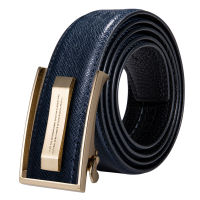 Hi-Tie Brand Simple Design Fashion Blue Leather Belts for Men Casual Jeans Leather Strap Cowboy Belts Luxury Gold Metal Buckle Belts