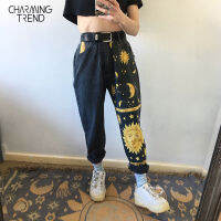 Fashion Sun Star Printed Pants Jeans Women Autumn Black High Waist Young Girls Chic Denim Trousers Woman Cool Boyfriends Jeans