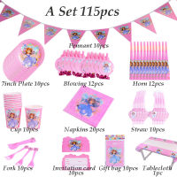 115pcsset Sofia Princess Theme Party Tableware Set Girl Baby Shower Birthday Party Decor Plate Cup Napkin Straw Party Supplies