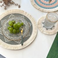 Round Placemats Boho Tassels Cotton Linen Dining Bohemian Woven Place Mat Table Mat Insulation Dining for Kitchen Decors