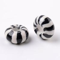 5pc Handmade Polymer Clay Enamel European Beads Large Hole Rondelle Beads Black 14x7.5mm Hole: 5.5mm