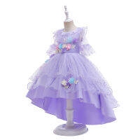 European And American Magic Full House Princess Dress Mesh Stitching Middle And Big Childrens Dress Three-Dimensional Flower Trailing Dress