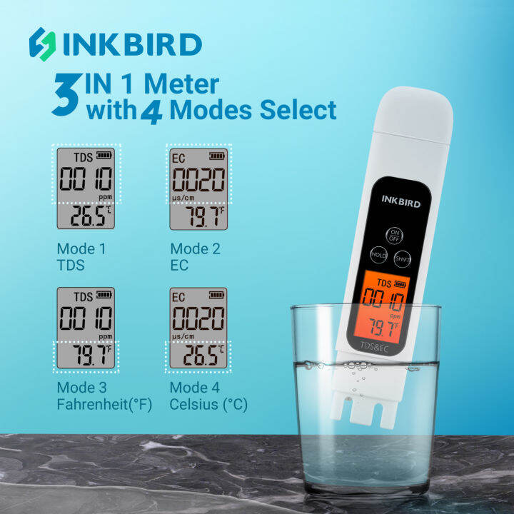 INKBIRD ITDS01 Water Quality Tester TDS EC & Temperature 3in1 Tester