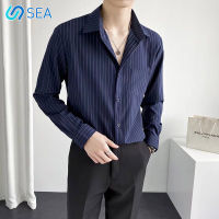 เสื้อผู้ชายลายทางแขนเจ็ดส่วนสไตล์ที่คุ้นเคยของ ST Men S Light Trendy Draped Underwear Shirt