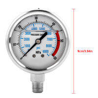 เกจวัดแรงดันไฮดรอลิกพร้อมสเกลคู่ (PSI/MPA) เกจไฮดรอลิก 60MPA/9000PSI Base Entry NPT1/4