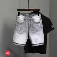 Quần Short Jean nam rách màu xám nhạt, quần short jean nam chất denim