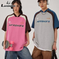 Lansboter คอกลมผู้ชายเสื้อยืดแบบหลวมผ้าฝ้าย100% ระบายอากาศแขนสั้น